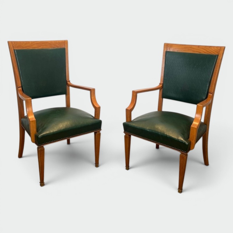 Fauteuils Art Déco Chêne Cuir De Coene Frères, Belgique vers 1935 | Maison BARROIS