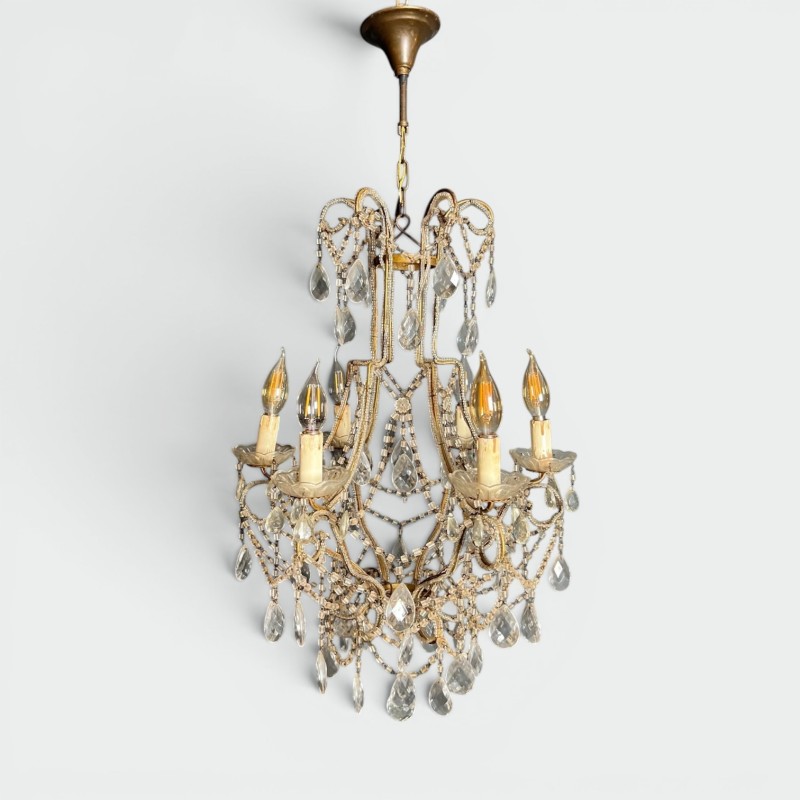 Lustre Perles Cristaux Italien Mid-Century Modern circa 1970