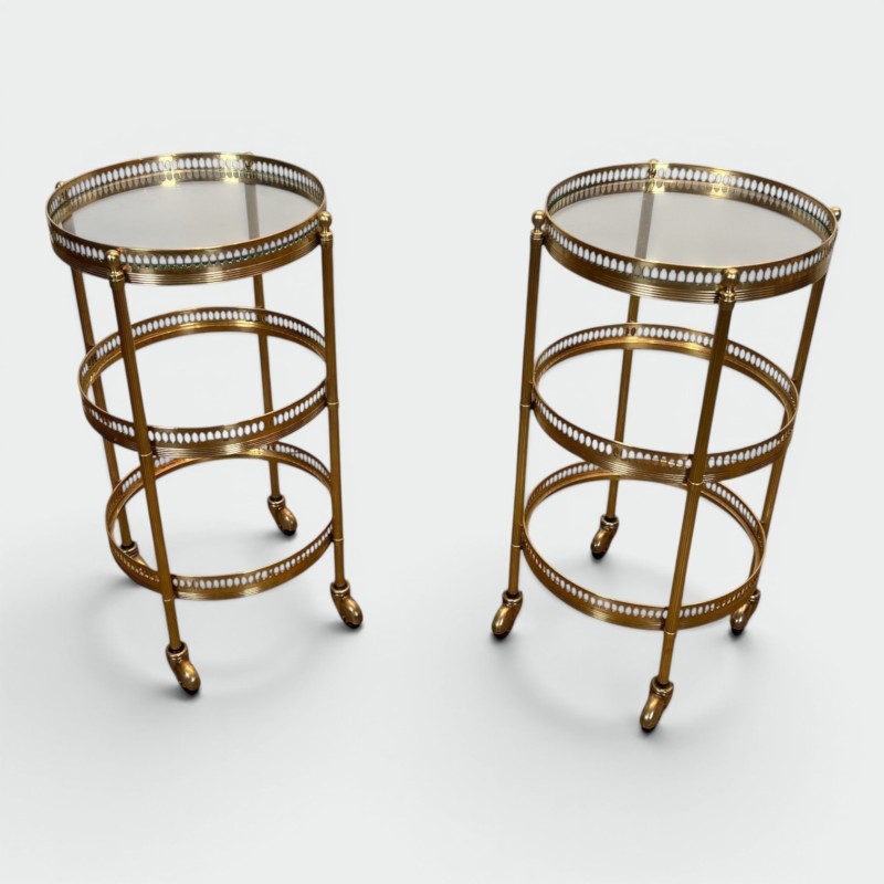 Pair of Round Art Déco Drinks Trolleys with Removable Trays, Maison Jansen, c. 1940