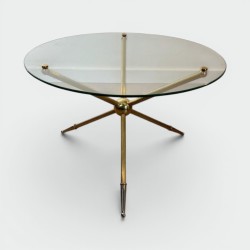Round Tripod Brass Coffee Table, French Mid-Century Modern Design, circa 1970