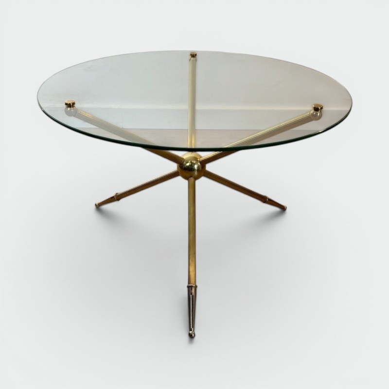 Table Basse Ronde Tripode en Laiton, Design Français, vers 1970