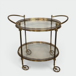 Oval Brass Neoclassical Drinks Trolley, Style of Maison Jansen, France, circa 1940