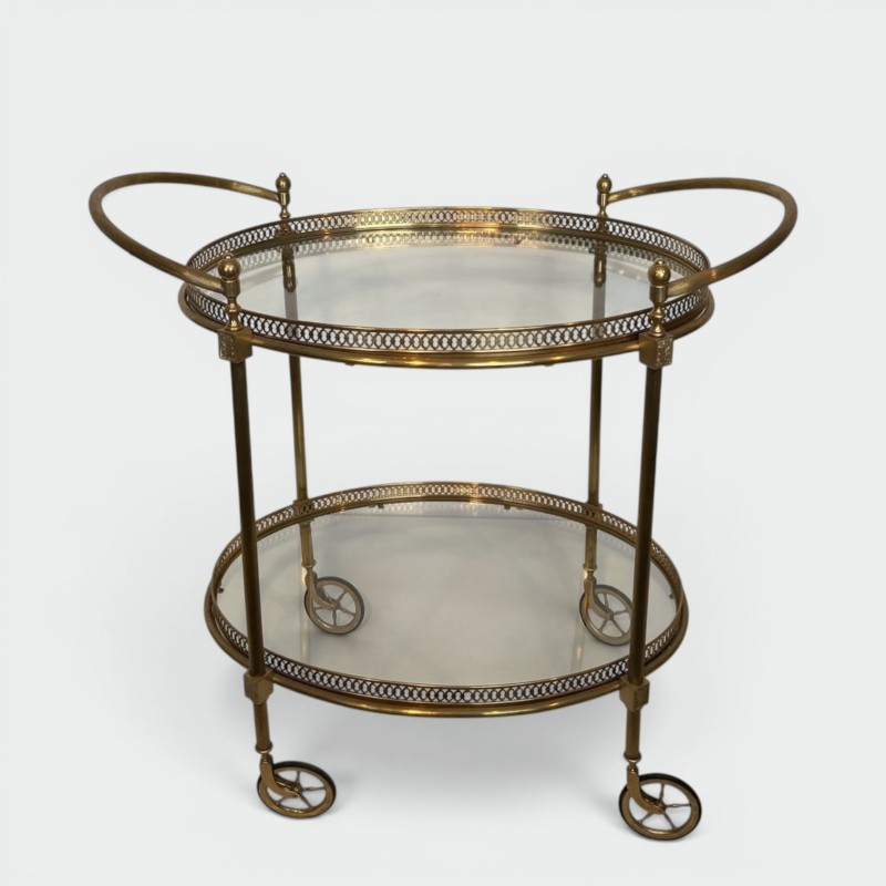 Oval Brass Neoclassical Drinks Trolley, Style of Maison Jansen, France, circa 1940