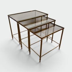 Suite de Tables Gigognes Néoclassiques en Laiton, Maison Jansen, vers 1940