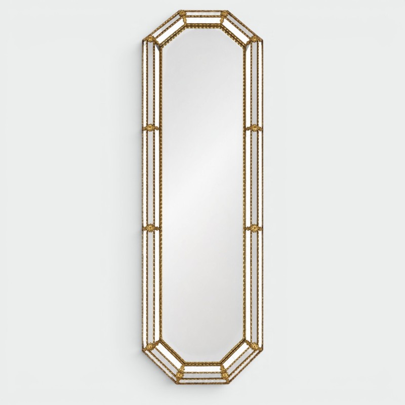Grand Miroir Octogonal à Multiples Facettes et Guirlandes de Laiton — Travail Français, Vers 1970