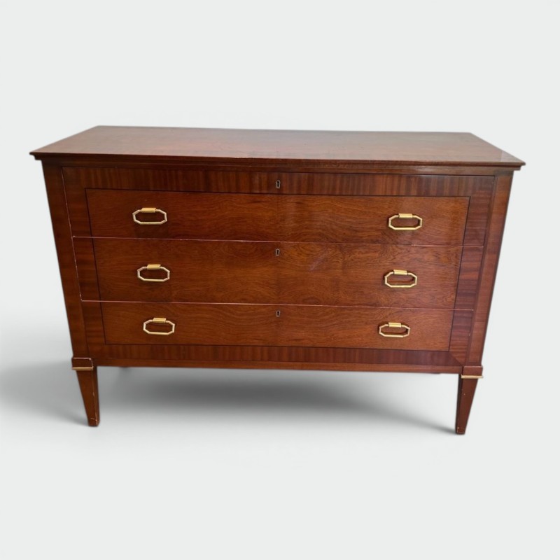 Neoclassical Mahogany and Brass Commode, De Coene Frères, Belgium, circa 1950 | Maison BARROIS