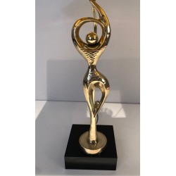 Lampe en Laiton Figurant une Danseuse Stylisée, Travail Français, vers 1970