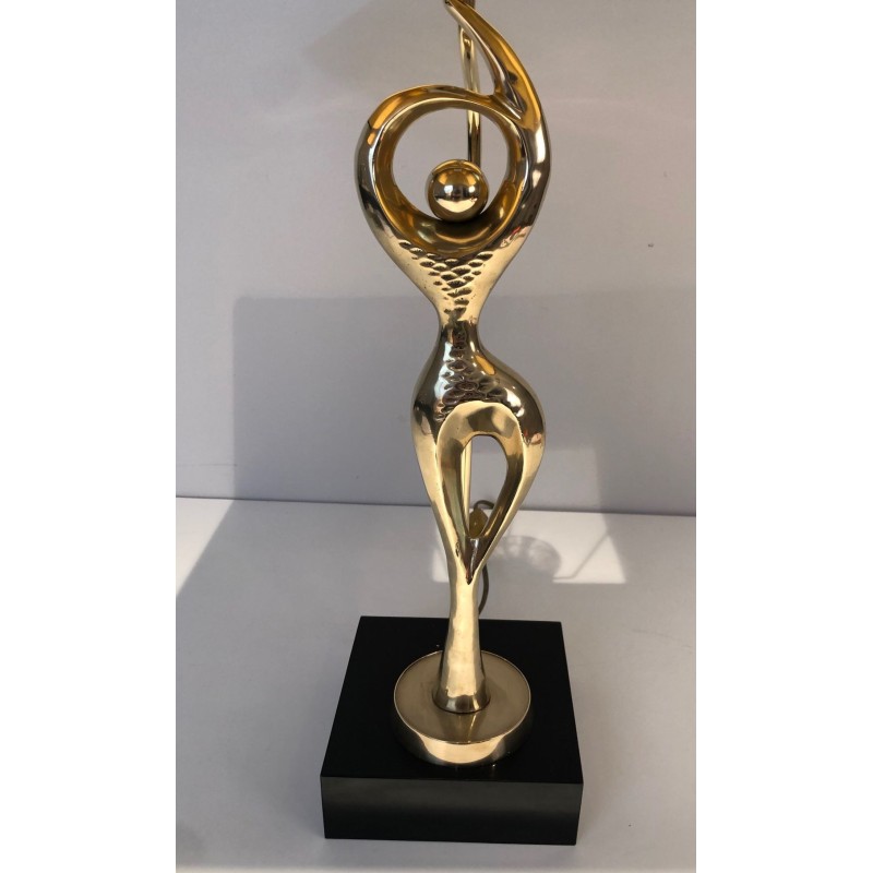 Lampe en Laiton Figurant une Danseuse Stylisée, Travail Français, vers 1970