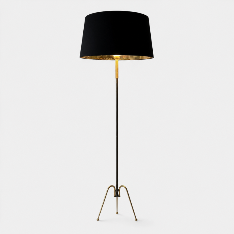 Gun Metal and Brass Mid-Century Design Floor Lamp, French Work, circa 1960