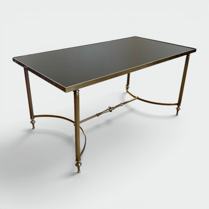 Table Basse Laiton Verre Laqué Noir, Maison Jansen, vers 1940