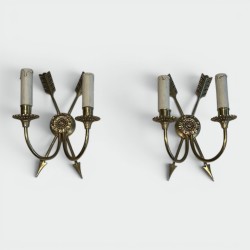 Pair of Empire Style Bronze Crossed-Arrow Wall Sconces | French Work, circa 1950