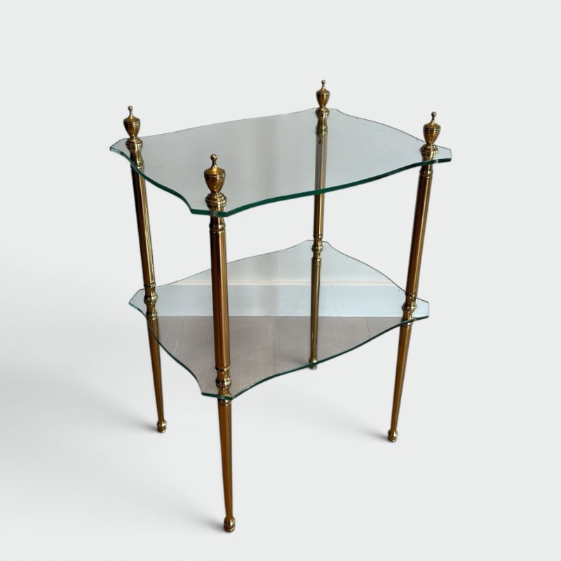 Bout de Canapé Laiton Deux Plateaux Verre, Maison Jansen, France, vers 1940