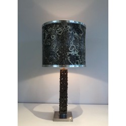 Worked Steel Modernist Table Lamp, French Work, circa 1970