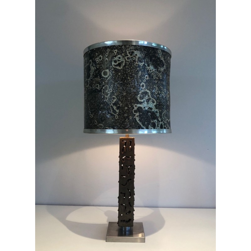 Lampe de Table Moderniste en Acier Travaillé, Travail Français, vers 1970