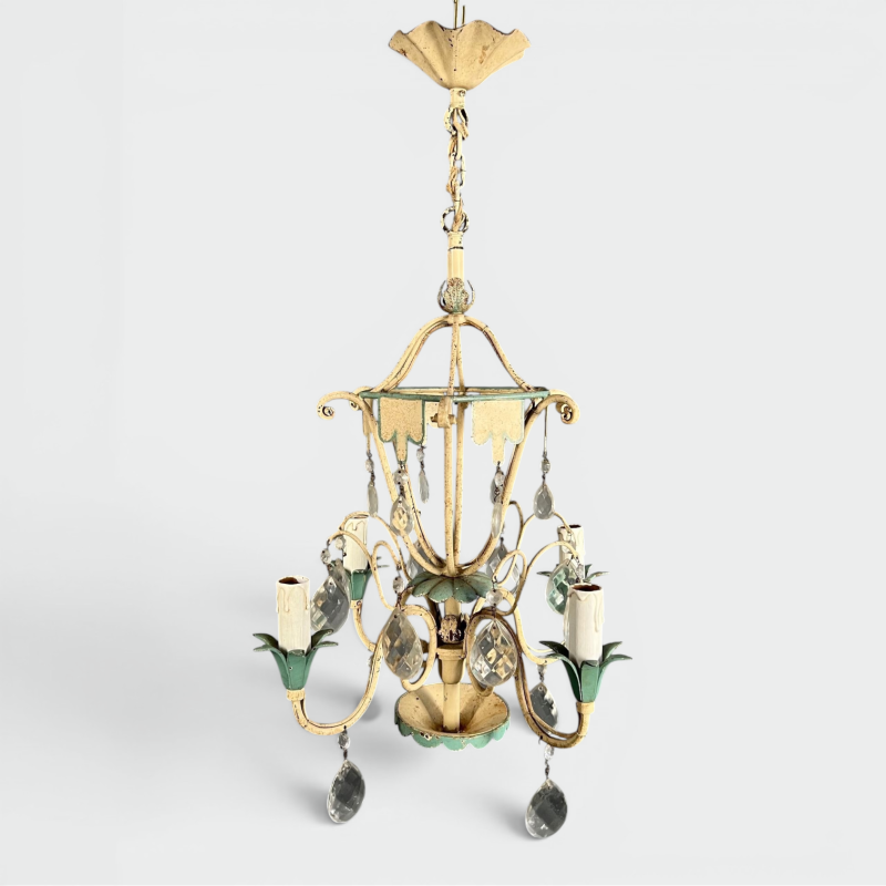 Patinated Metal Crystal Montgolfière Chandelier Art Déco France circa 1940