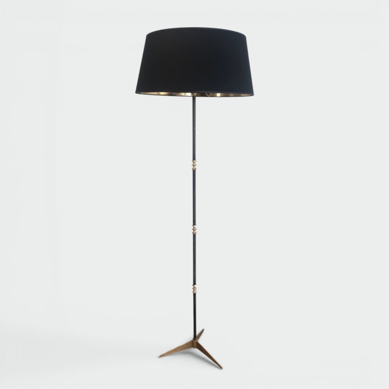 Brushed Steel and Brass Art Déco Design Floor Lamp, French Work, circa 1940
