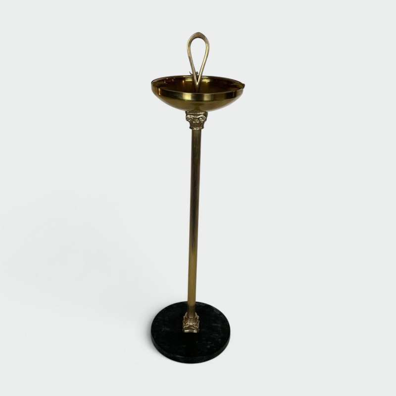Neoclassical Brass Floor Ashtray on Black Marble Base, Style of Maison Jansen, France, circa 1940