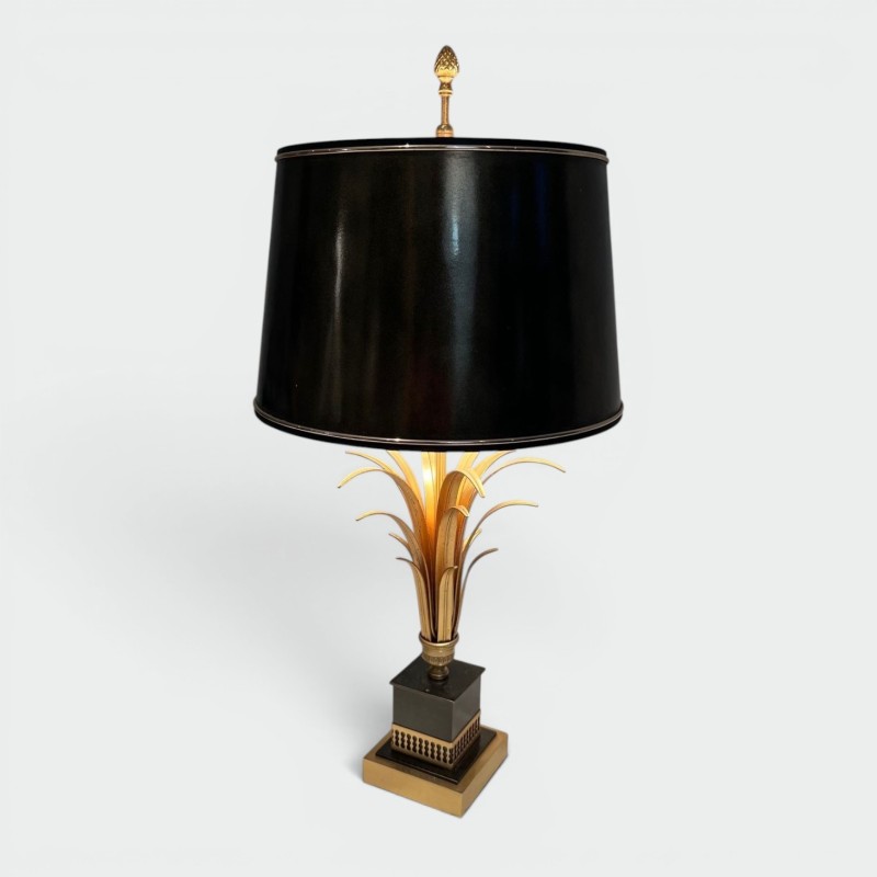 Lampe Ananas Laqué Noir et Doré, Goût Maison Charles, vers 1970