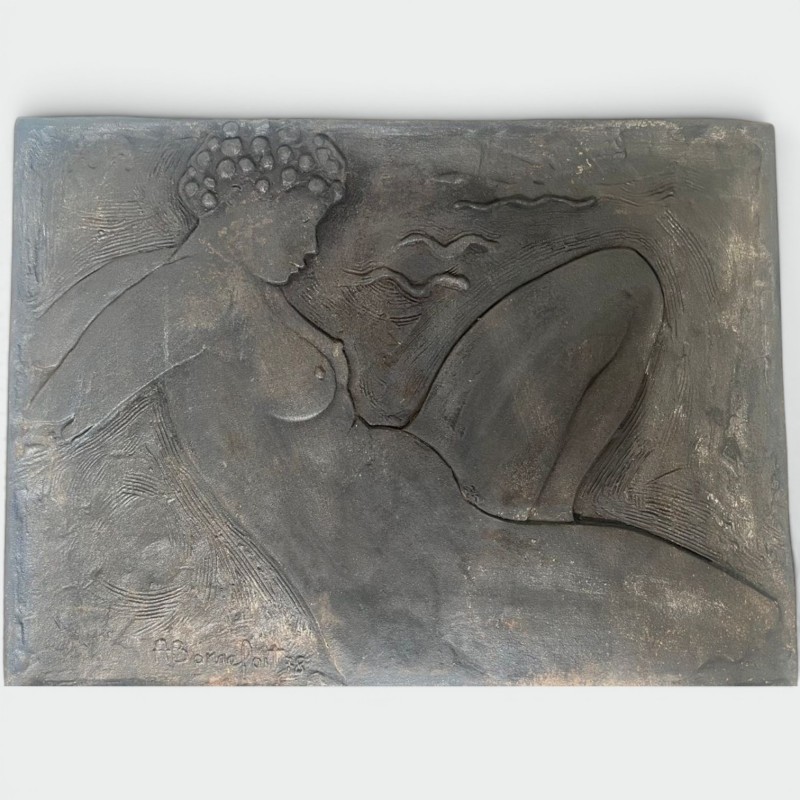 Plaque de Cheminée en Fonte à Figure de Femme Nue par Alain Bonnefoit, Vers 1980
