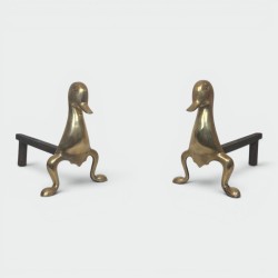 Pair of Stylised Brass Duck Andirons in the Taste of Les Lalanne, Circa 1970