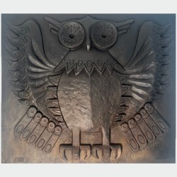 Plaque de Cheminée en Fonte Moderniste au Motif de Chouette, Signée Lucas, Fondeur Stern
