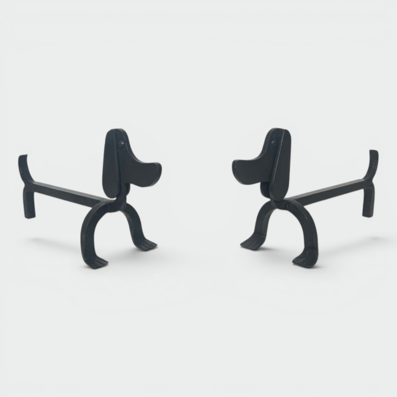 Pair of Modernist Wrought Iron Dachshund Andirons Attributed to Edouard Schenck