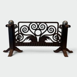 Modernist Hammered Wrought Iron and Chrome Log Cradle or Andirons in the Style of Edgar Brandt