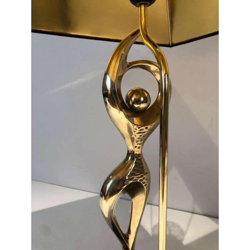 Lampe en Laiton Figurant une Danseuse Stylisée, Travail Français, vers 1970