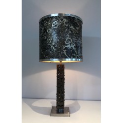 Lampe de Table Moderniste en Acier Travaillé, Travail Français, vers 1970