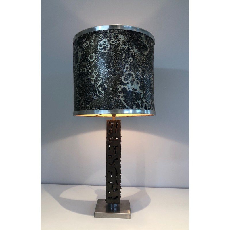 Lampe de Table Moderniste en Acier Travaillé, Travail Français, vers 1970