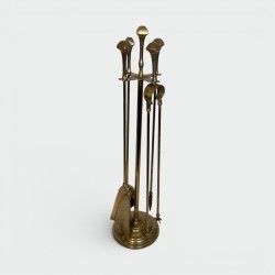 Neoclassical Style Brass Fireplace Companion Set with Disc Finials