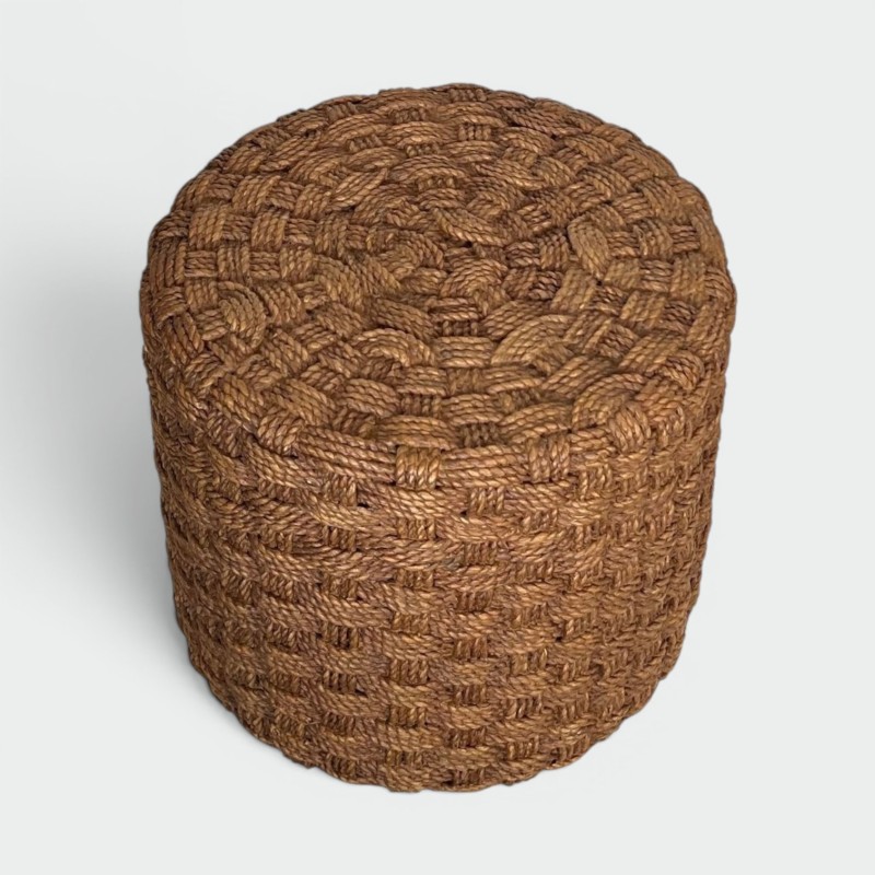 Rope Stool, Audoux-Minet Style, Round Wooden Feet, French, circa 1970