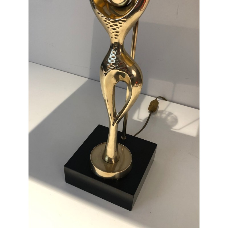 Lampe en Laiton Figurant une Danseuse Stylisée, Travail Français, vers 1970