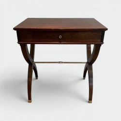 Neoclassical Mahogany Side Table with Curule X-Legs, in the Style of Jansen, circa 1940