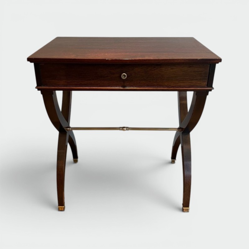 Neoclassical Mahogany Side Table with Curule X-Legs, in the Style of Jansen, circa 1940
