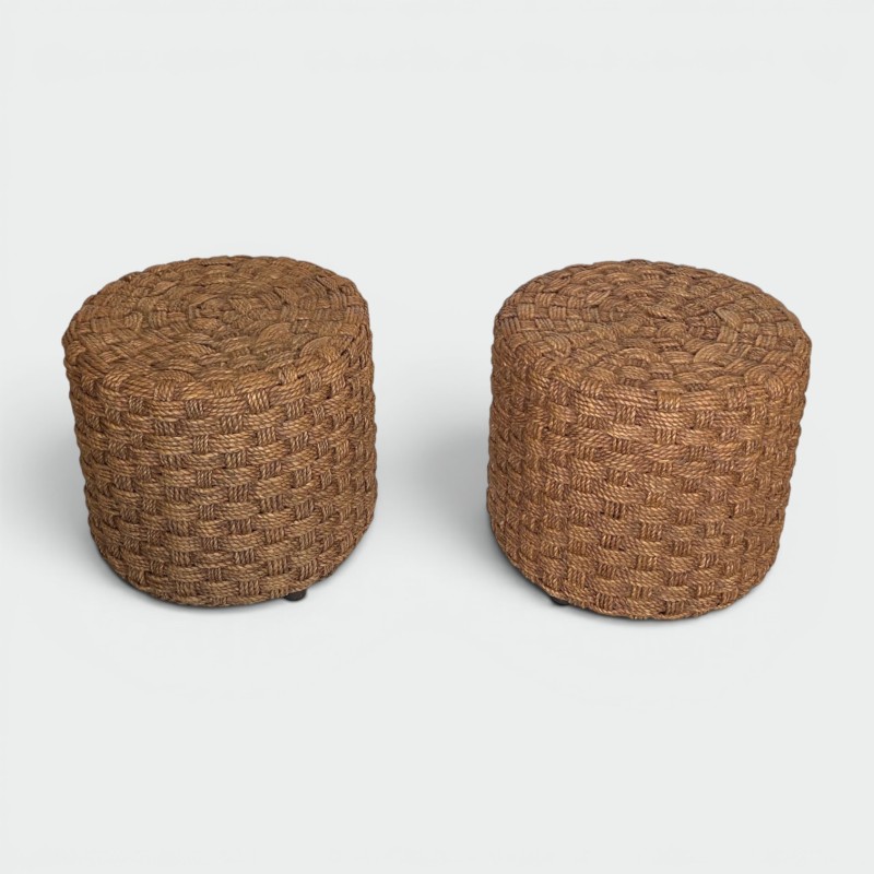 Pair of Stools in Rope in the Style of Audoux-Minet - Maison Barrois