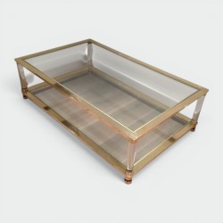 Large Two-Tier Lucite and Brass Coffee Table, French Work, France, circa 1970