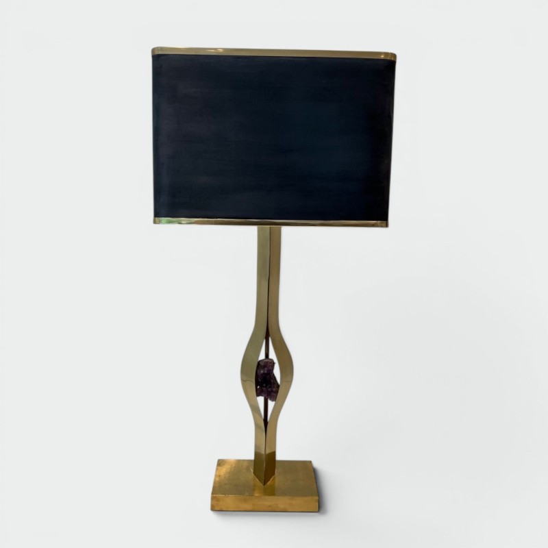 Lampe Sculpturale Laiton et Améthyste de Willy Daro, Travail Belge, vers 1970