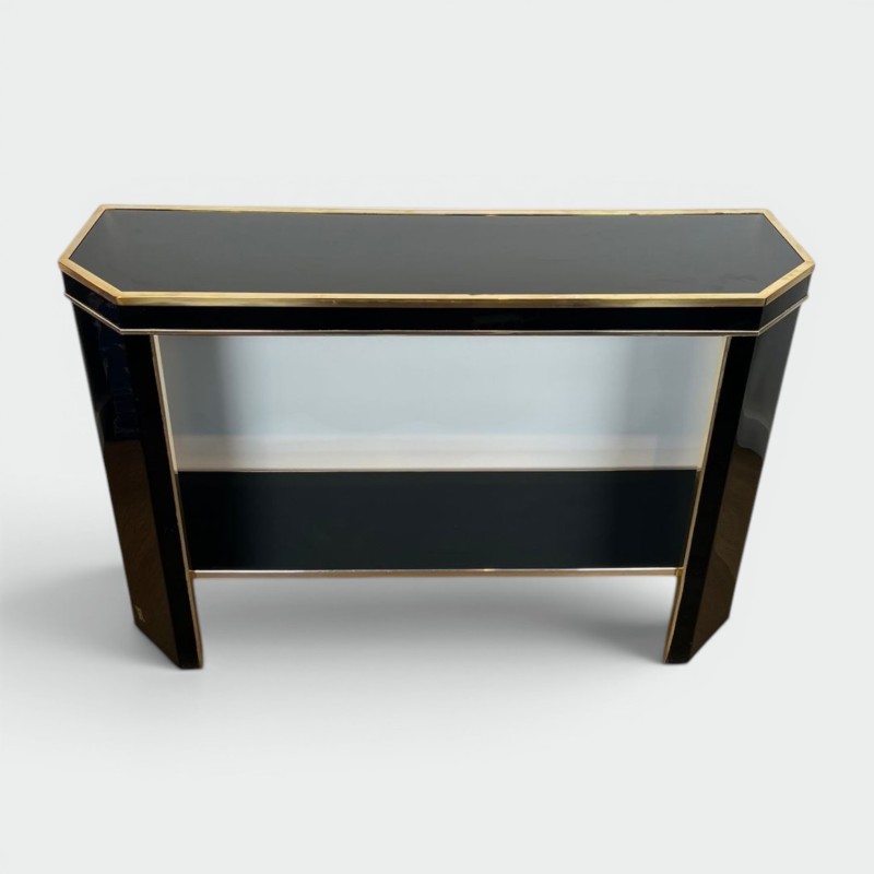 Console Laque Noire et Métal Doré, Jean-Claude Mahey, France, vers 1970