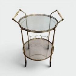 Round Brass Drinks Trolley, Neoclassical Style, in the Style of Maison Jansen, circa 1940