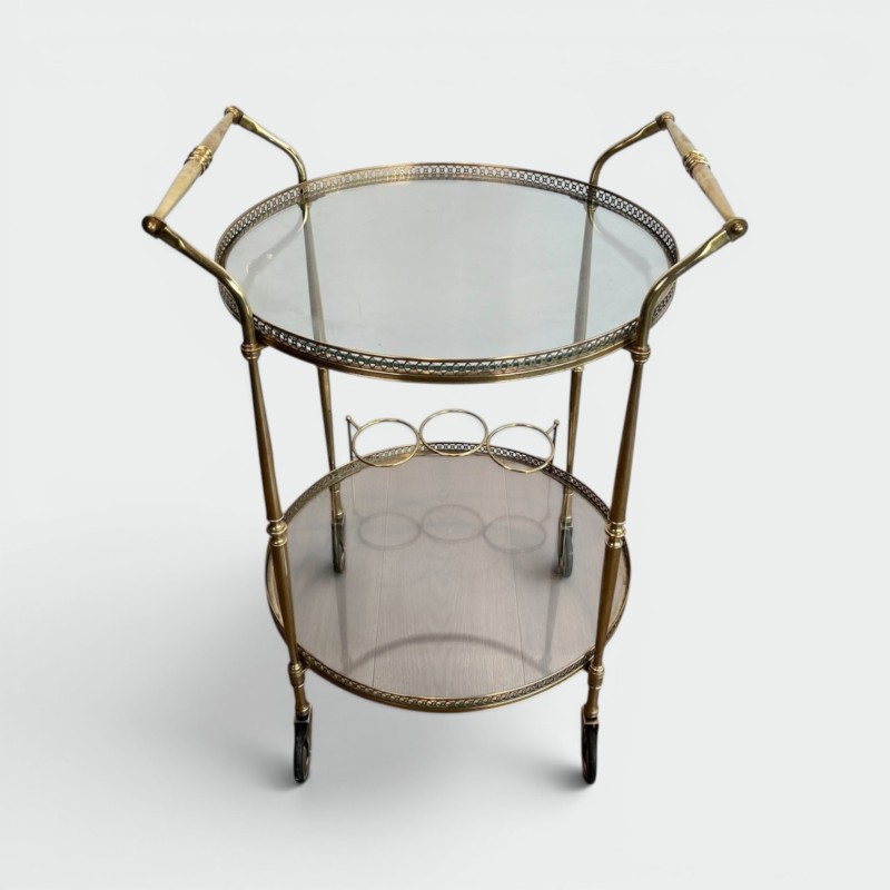 Round Brass Drinks Trolley, Neoclassical Style, in the Style of Maison Jansen, circa 1940