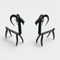 Pair of Wrought Iron Goat Andirons in the Style of Édouard Schenck