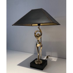 Lampe en Laiton Figurant une Danseuse Stylisée, Travail Français, vers 1970