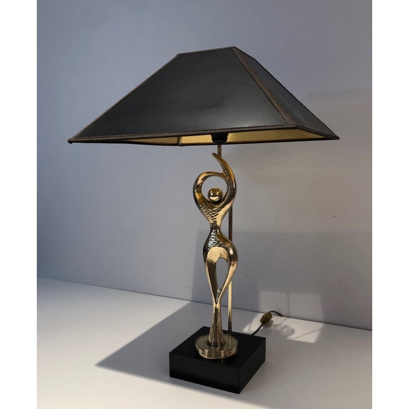 Lampe en Laiton Figurant une Danseuse Stylisée, Travail Français, vers 1970