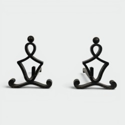 Pair of Modernist Wrought Iron Figural Andirons with Ball Finials and Scroll Feet