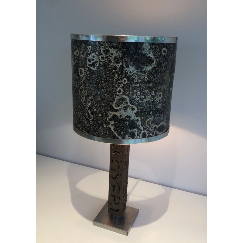 Lampe de Table Moderniste en Acier Travaillé, Travail Français, vers 1970