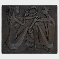Plaque de Cheminée en Fonte Moderniste, Adam et Ève, Signée et Éditée par Stern