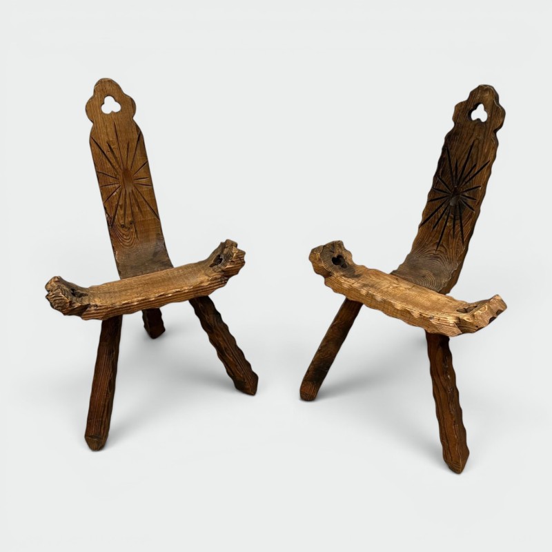 Pair of Chairs Low Brutalist Tripod - Maison Barrois