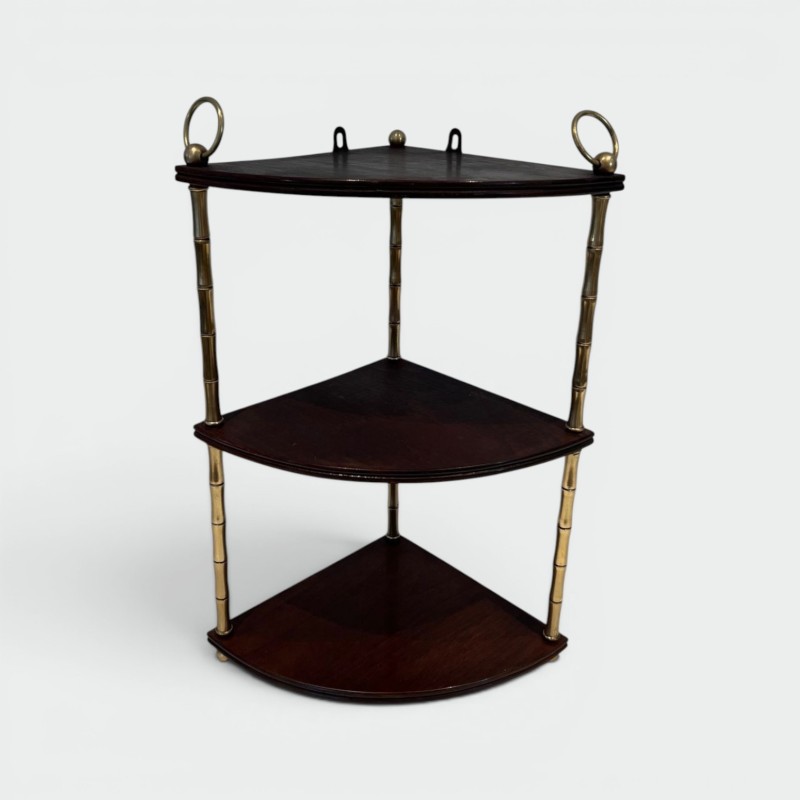 Étagère d’Angle Faux-Bambou Laiton et Acajou, Style Baguès, France, vers 1940 | Maison BARROIS