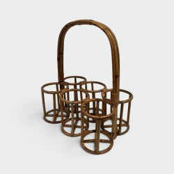 Rattan Six-Bottle Carrier with Arched Handle, France, circa 1950